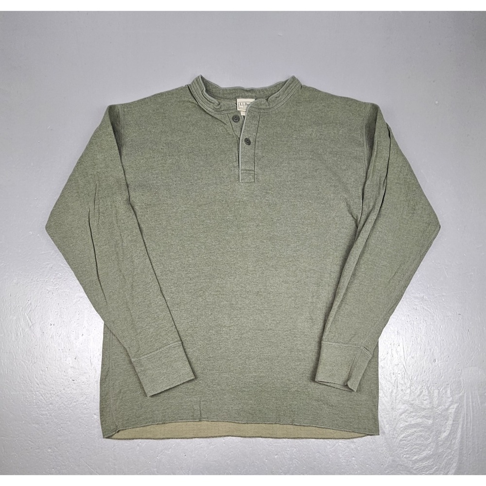 Vtg LL Bean Shirt Mens XLT Green Two Layer River Drivers Henley Wool Blend